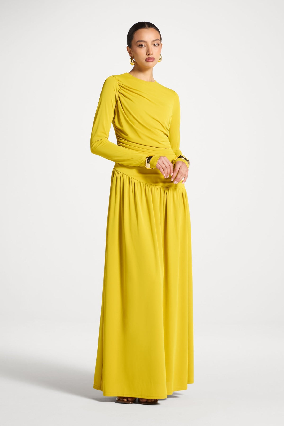 Asymmetrical Waist Rouched Maxi Dress - Mango Mint