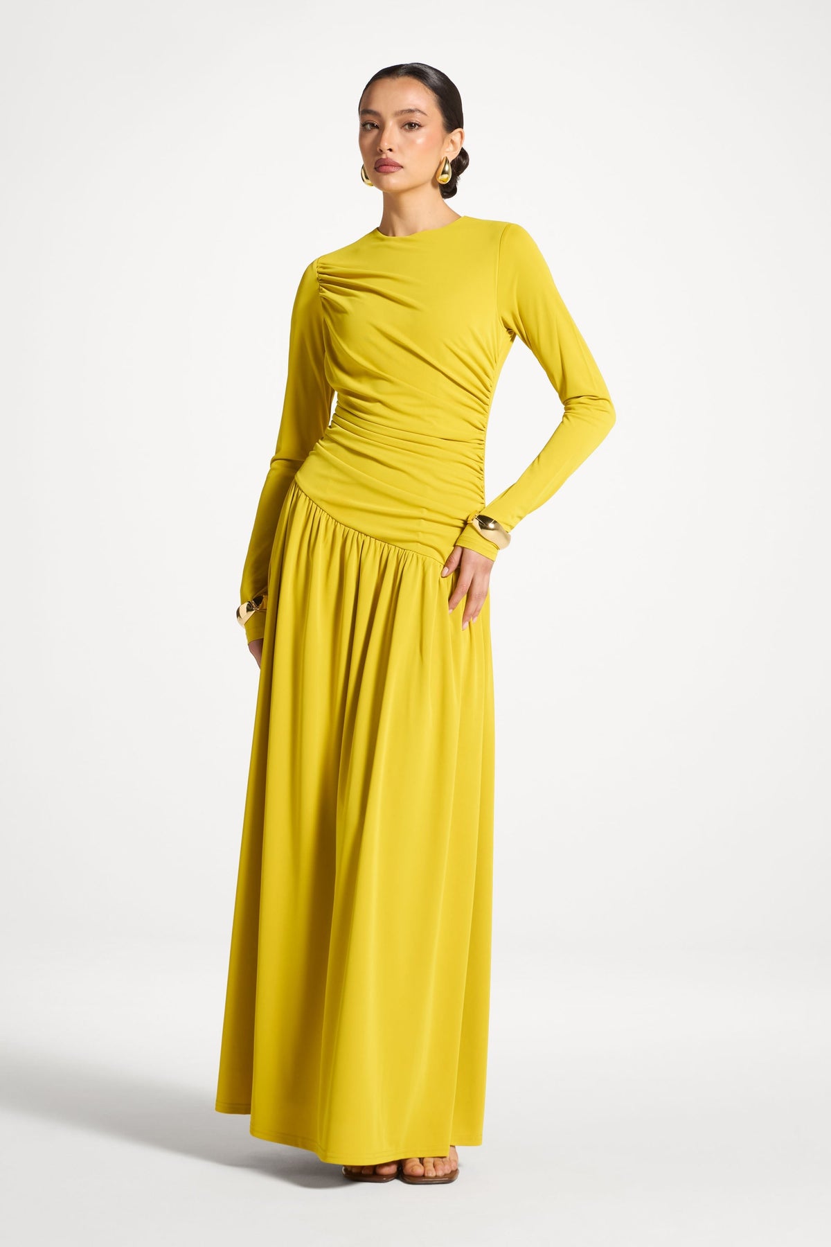 Asymmetrical Waist Rouched Maxi Dress - Mango Mint