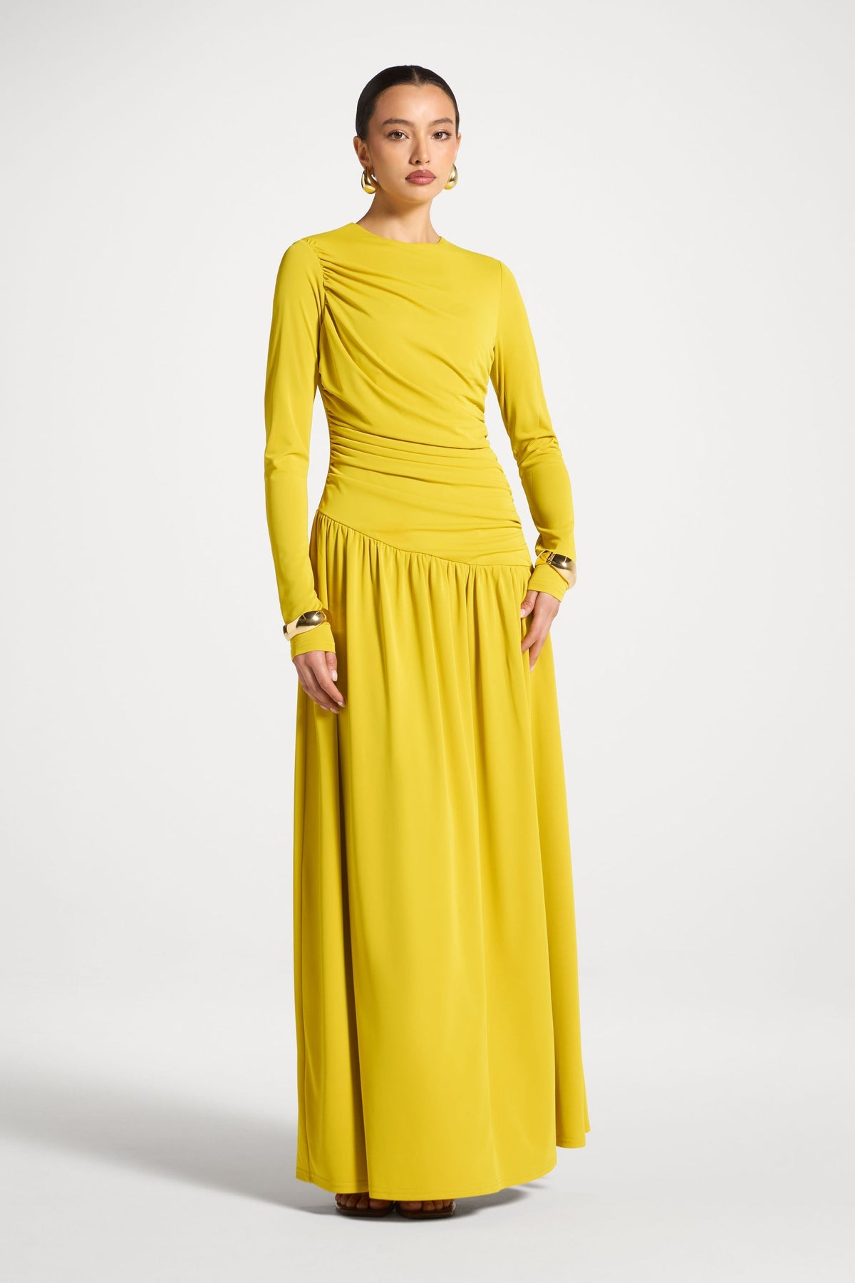 Asymmetrical Waist Rouched Maxi Dress - Mango Mint