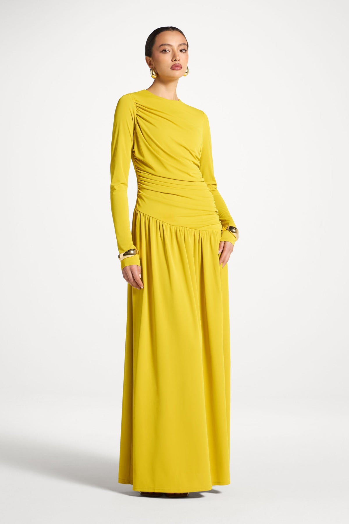 Asymmetrical Waist Rouched Maxi Dress - Mango Mint
