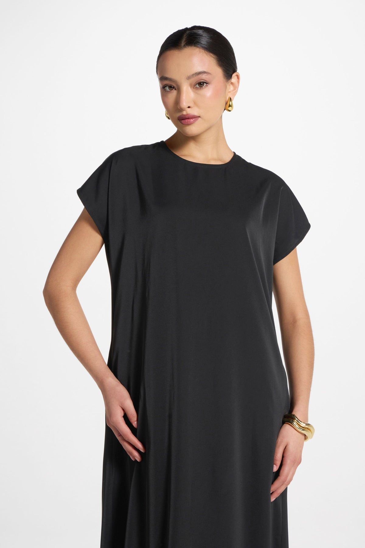 Baby Sleeve Inner Maxi Dress - Black