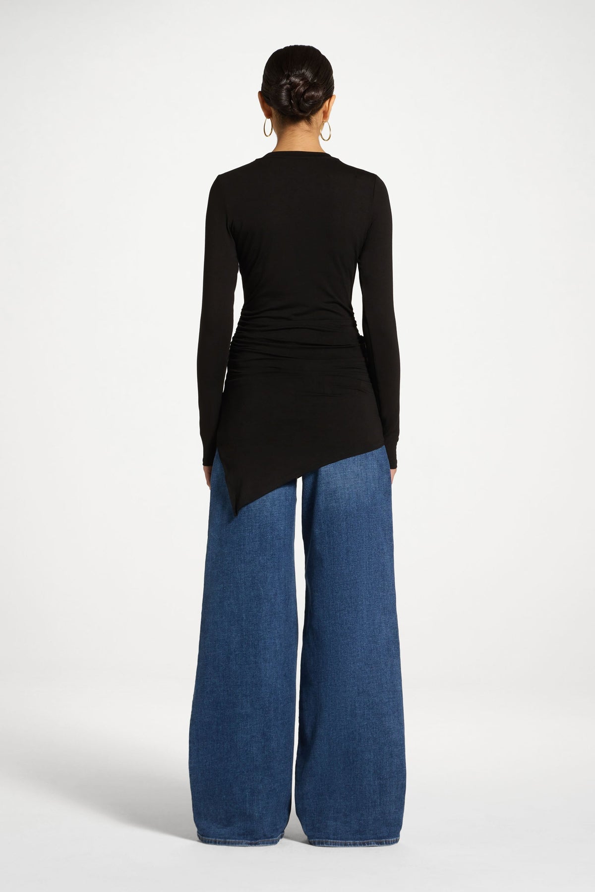 Asymmetric Rouched Bamboo Top - Black