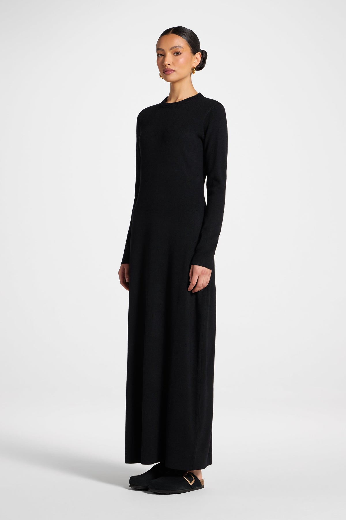 Basic Ribbed Knit Maxi Dress - Black
