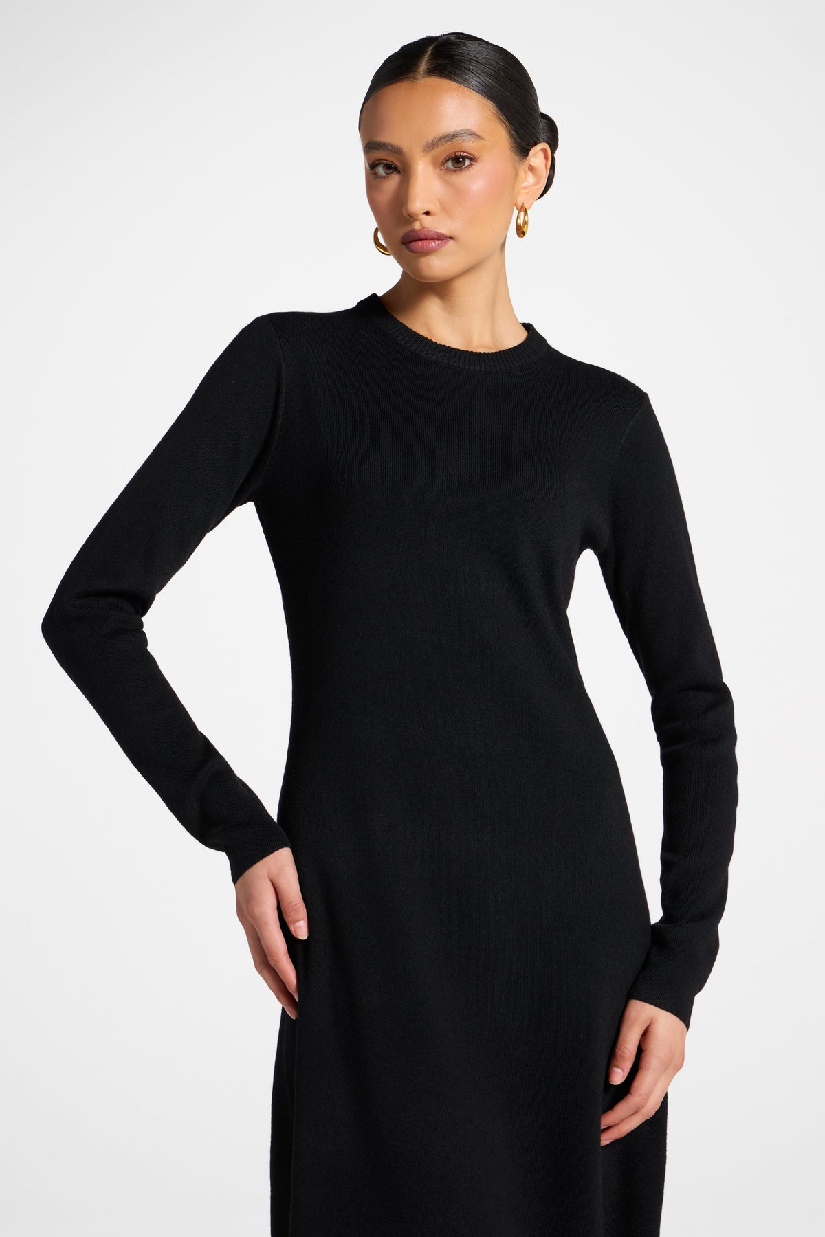 Basic Ribbed Knit Maxi Dress - Black