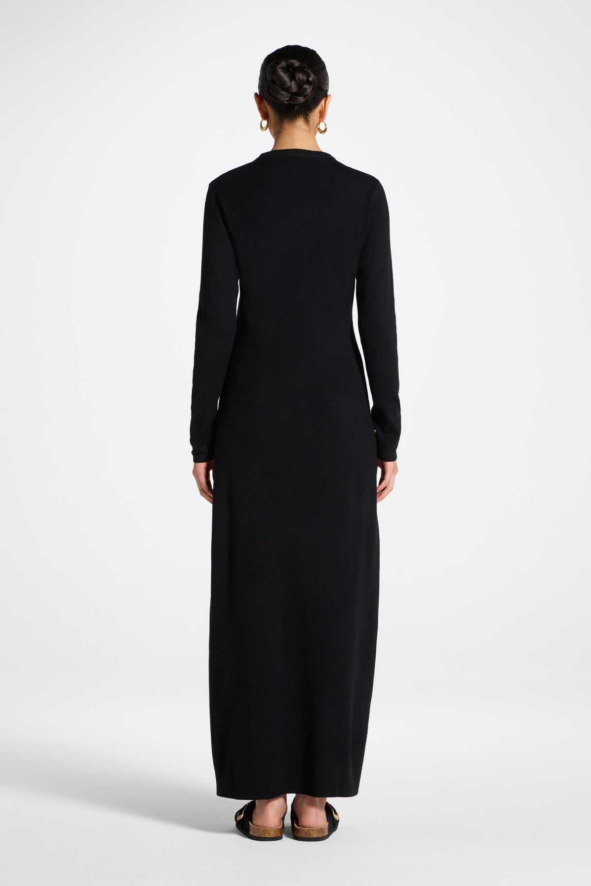 Basic Ribbed Knit Maxi Dress - Black