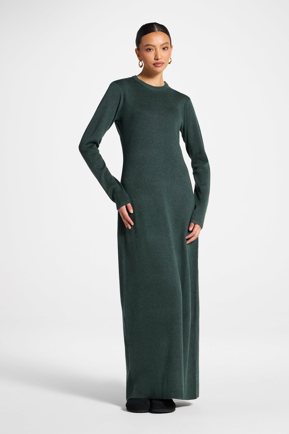 Basic Ribbed Knit Maxi Dress - Dark Forest