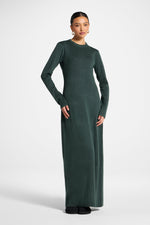 Basic Ribbed Knit Maxi Dress - Dark Forest