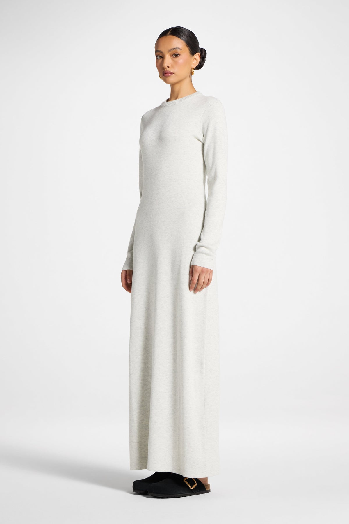 Basic Ribbed Knit Maxi Dress - Heather Grey