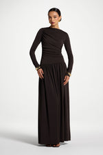 Boat Neck Rouched Maxi Dress - Chocolate Torte