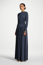 Boat Neck Rouched Maxi Dress - Dusk