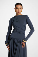 Boat Neck Rouched Maxi Dress - Dusk