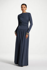 Boat Neck Rouched Maxi Dress - Dusk