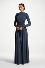 Boat Neck Rouched Maxi Dress - Dusk