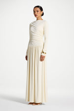 Boat Neck Rouched Maxi Dress - Ivory