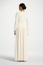 Boat Neck Rouched Maxi Dress - Ivory