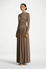 Boat Neck Rouched Maxi Dress - Vetiver