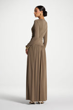 Boat Neck Rouched Maxi Dress - Vetiver