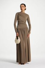 Boat Neck Rouched Maxi Dress - Vetiver