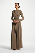 Boat Neck Rouched Maxi Dress - Vetiver