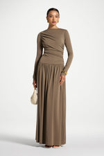 Boat Neck Rouched Maxi Dress - Vetiver