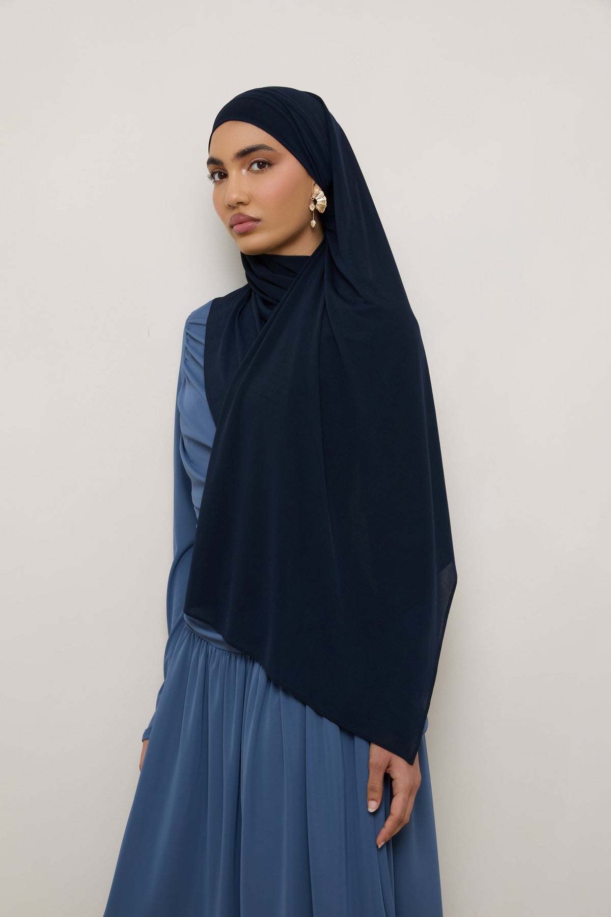 Chiffon Jersey Hijab - Navy