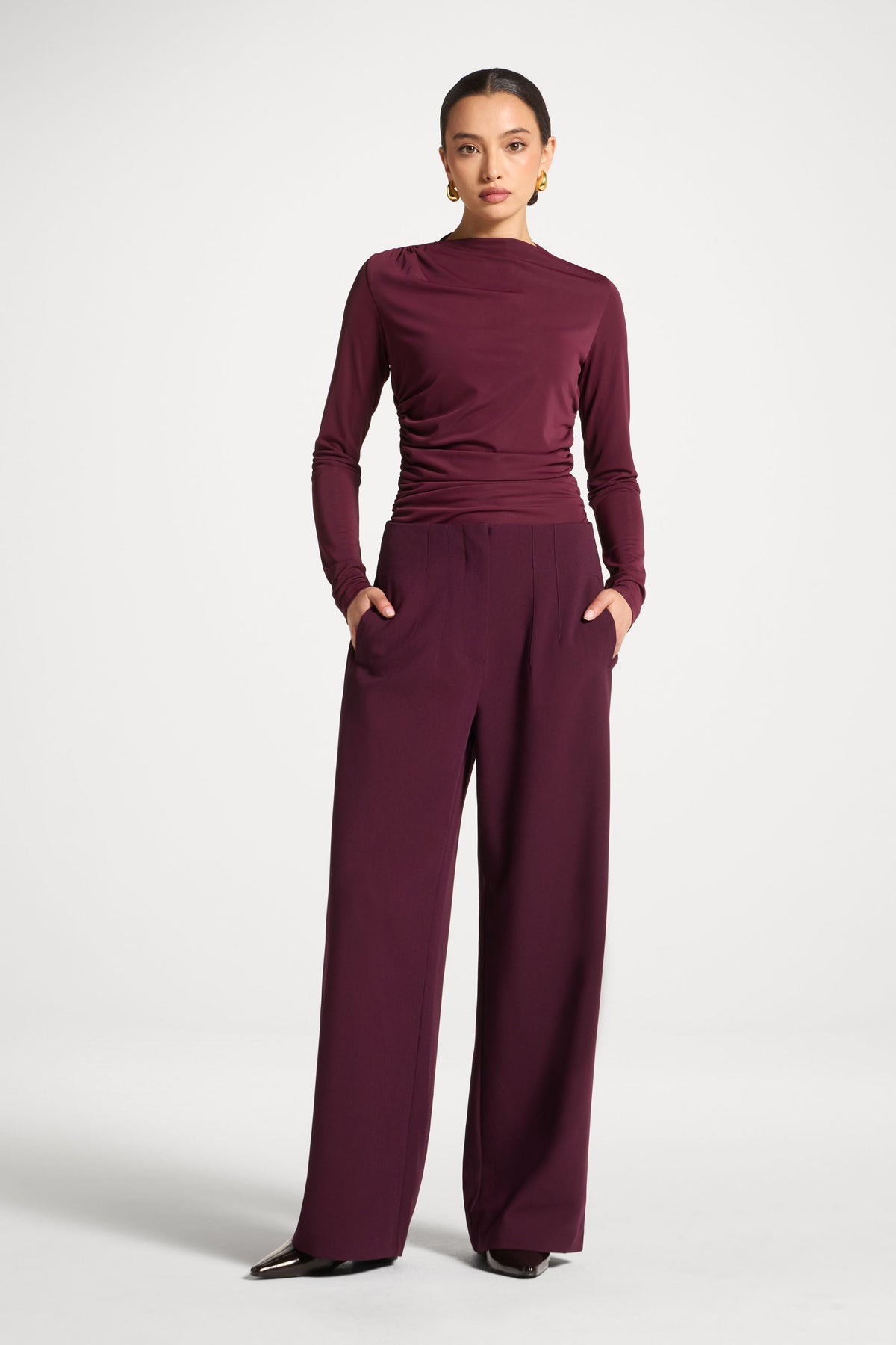 Classic Wide Leg Pants - Black Currant