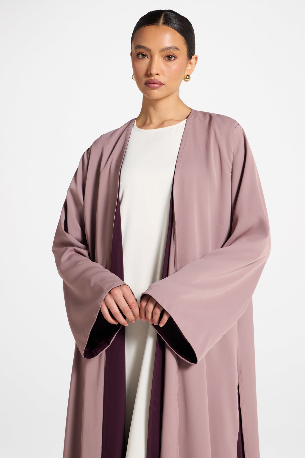 Contrast Open Abaya - Chocolate Plum