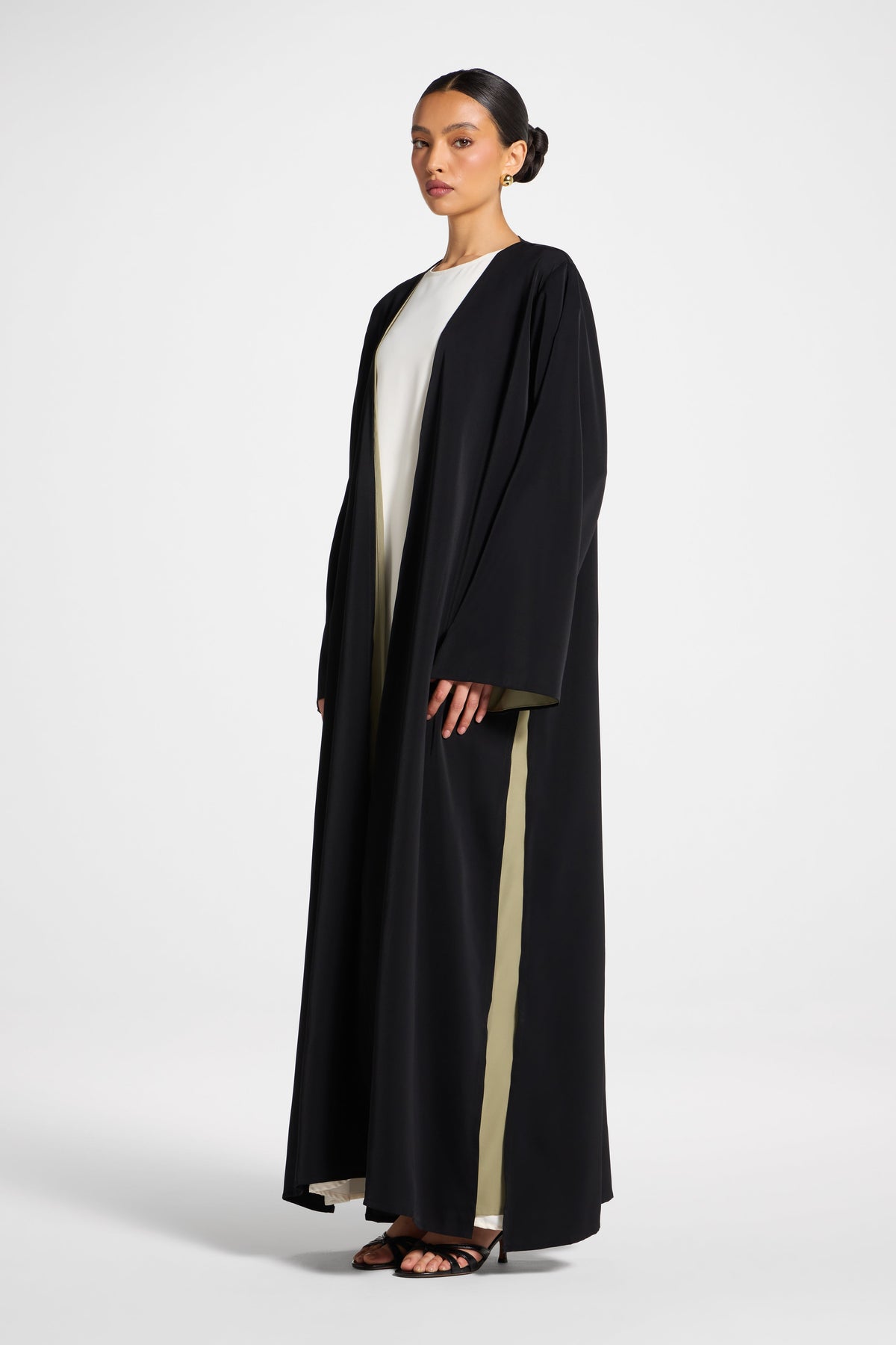 Contrast Open Abaya - Midnight Forest