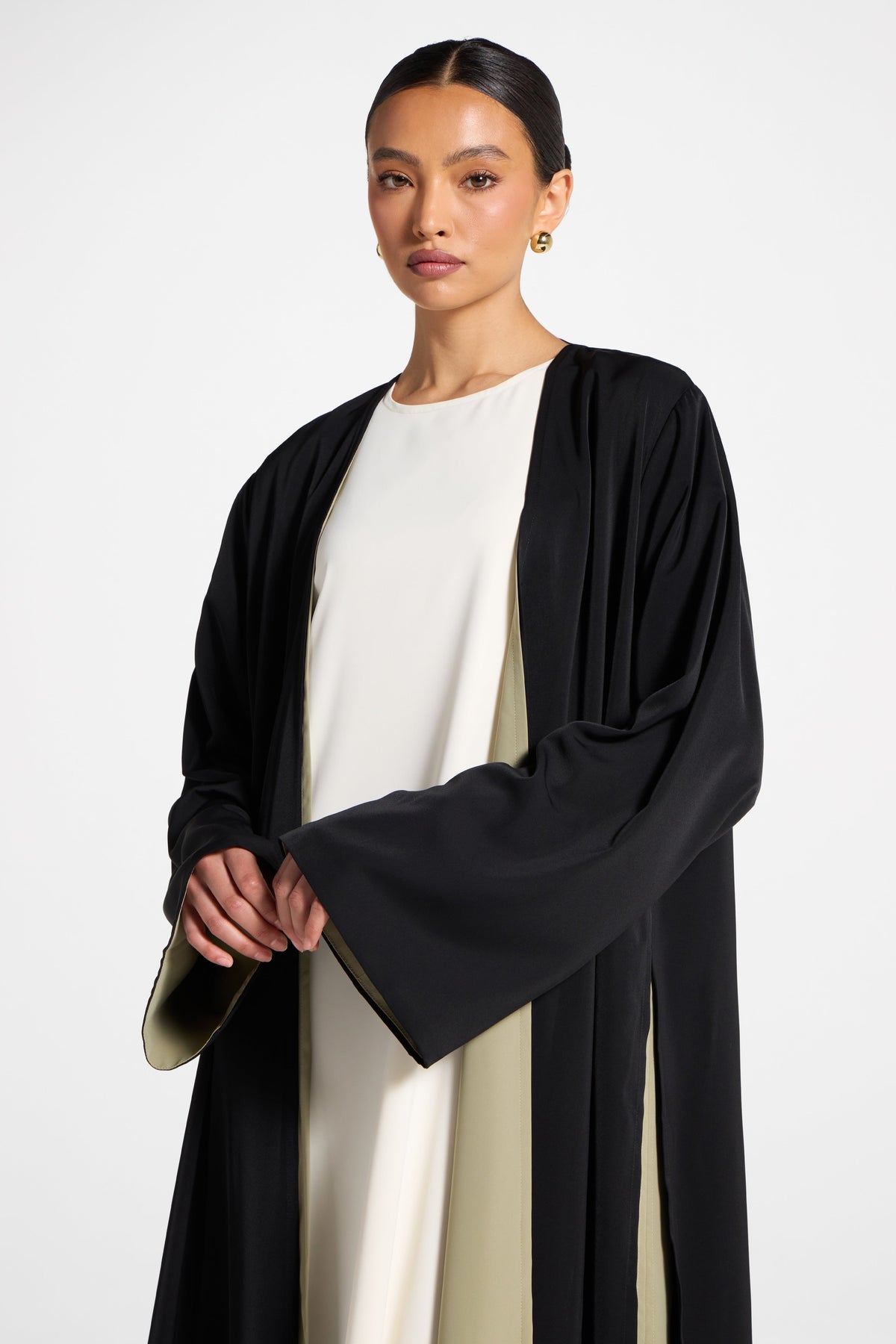 Contrast Open Abaya - Midnight Forest