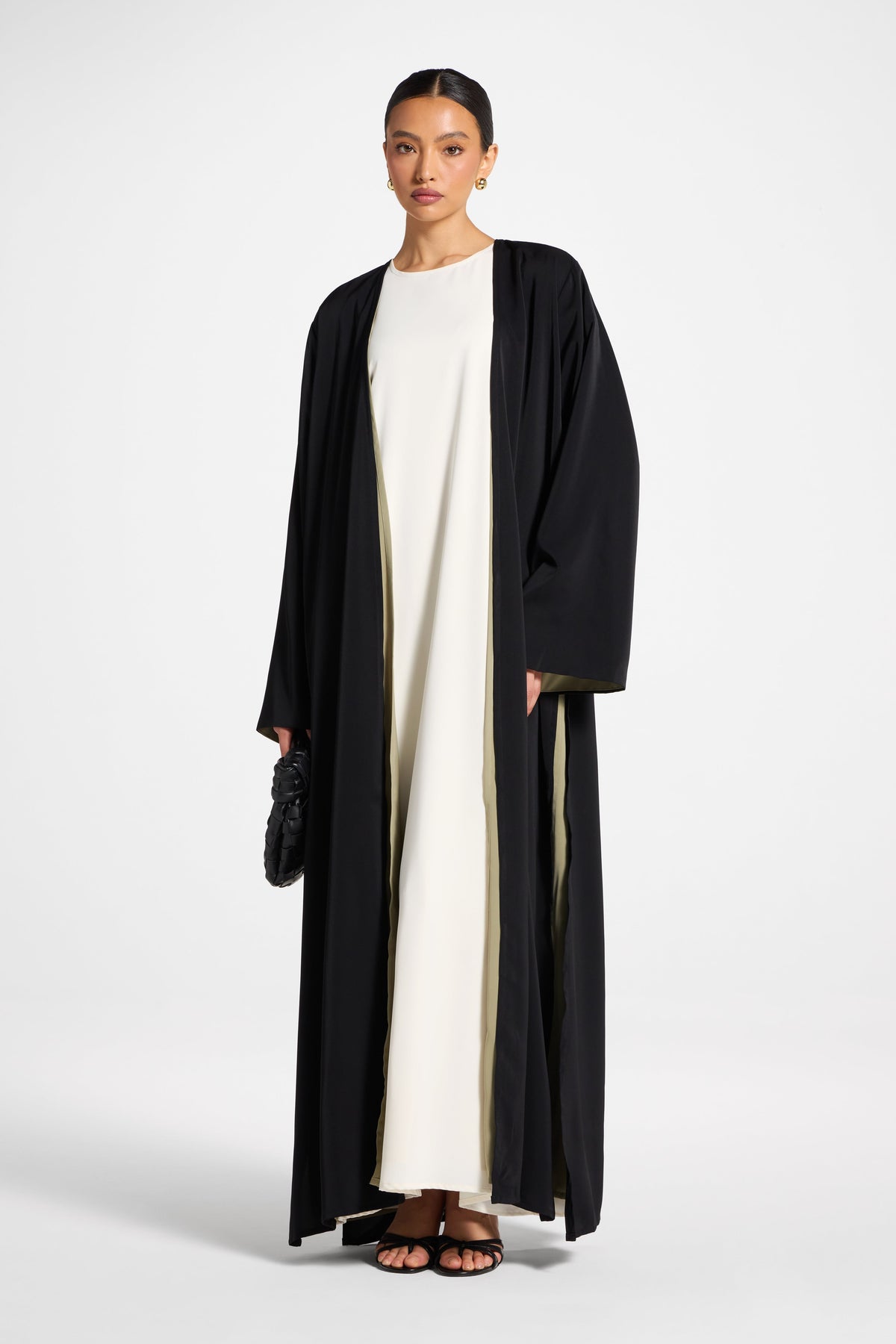 Contrast Open Abaya - Midnight Forest