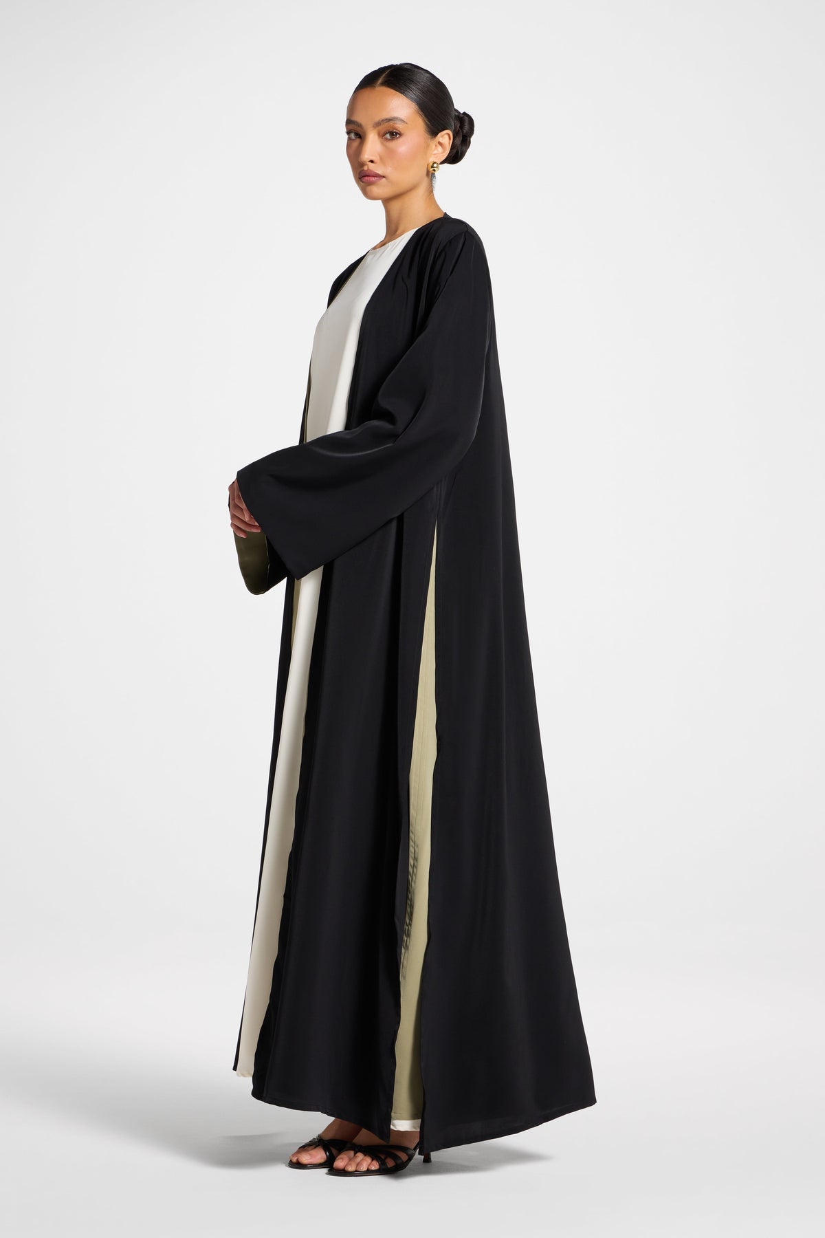 Contrast Open Abaya - Midnight Forest