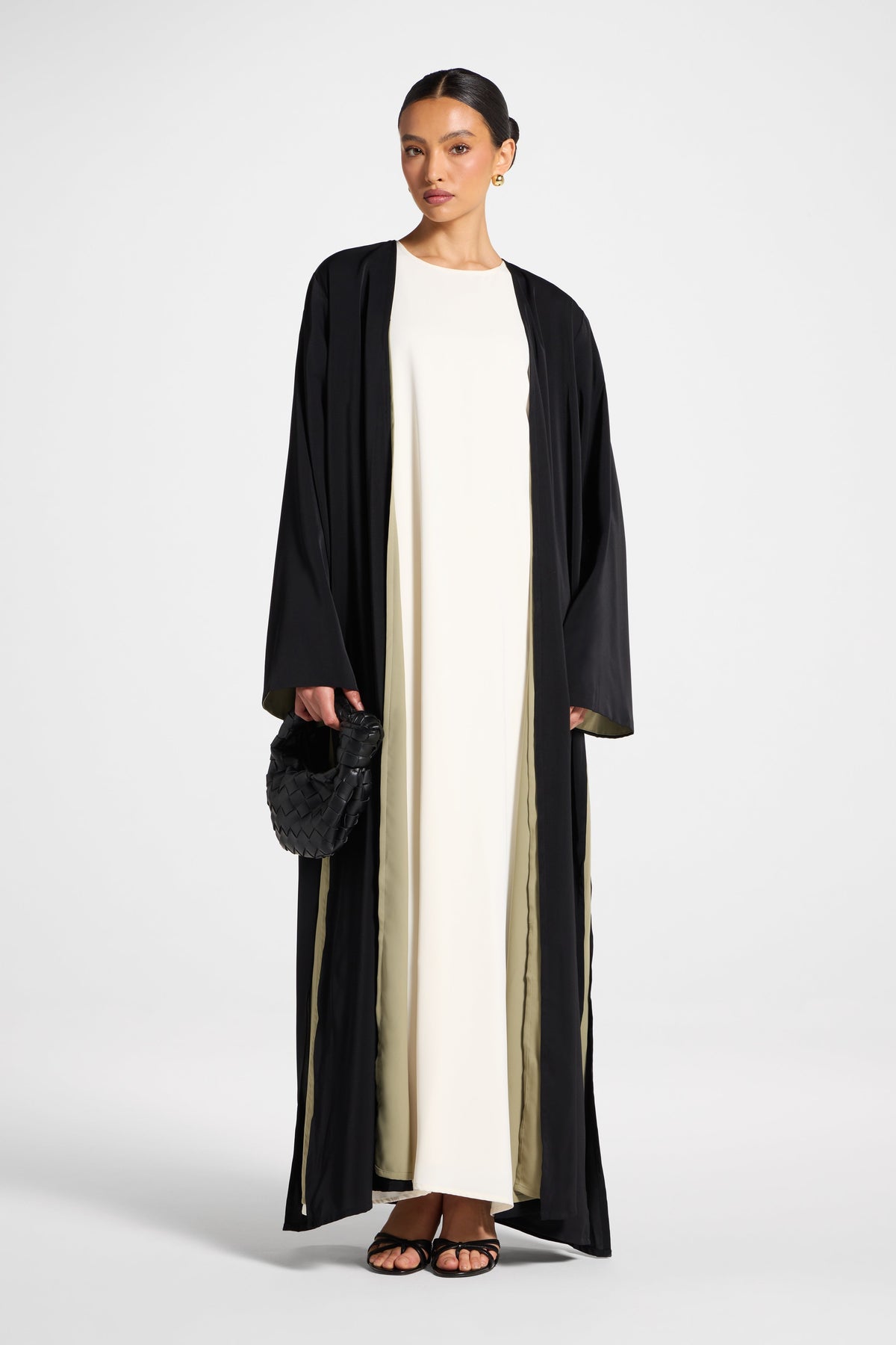 Contrast Open Abaya - Midnight Forest