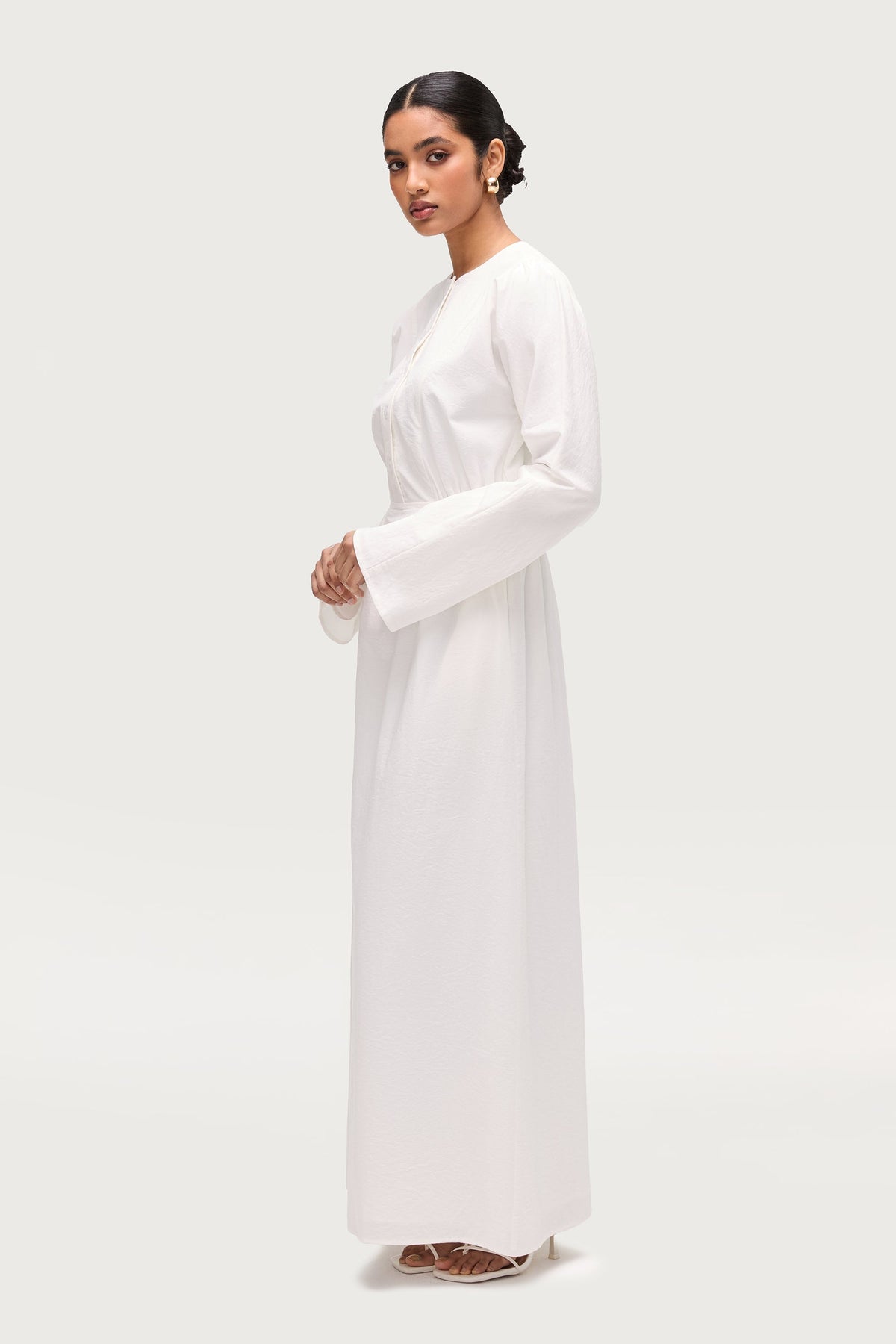 Cotton Blend Button Front Maxi Dress - White