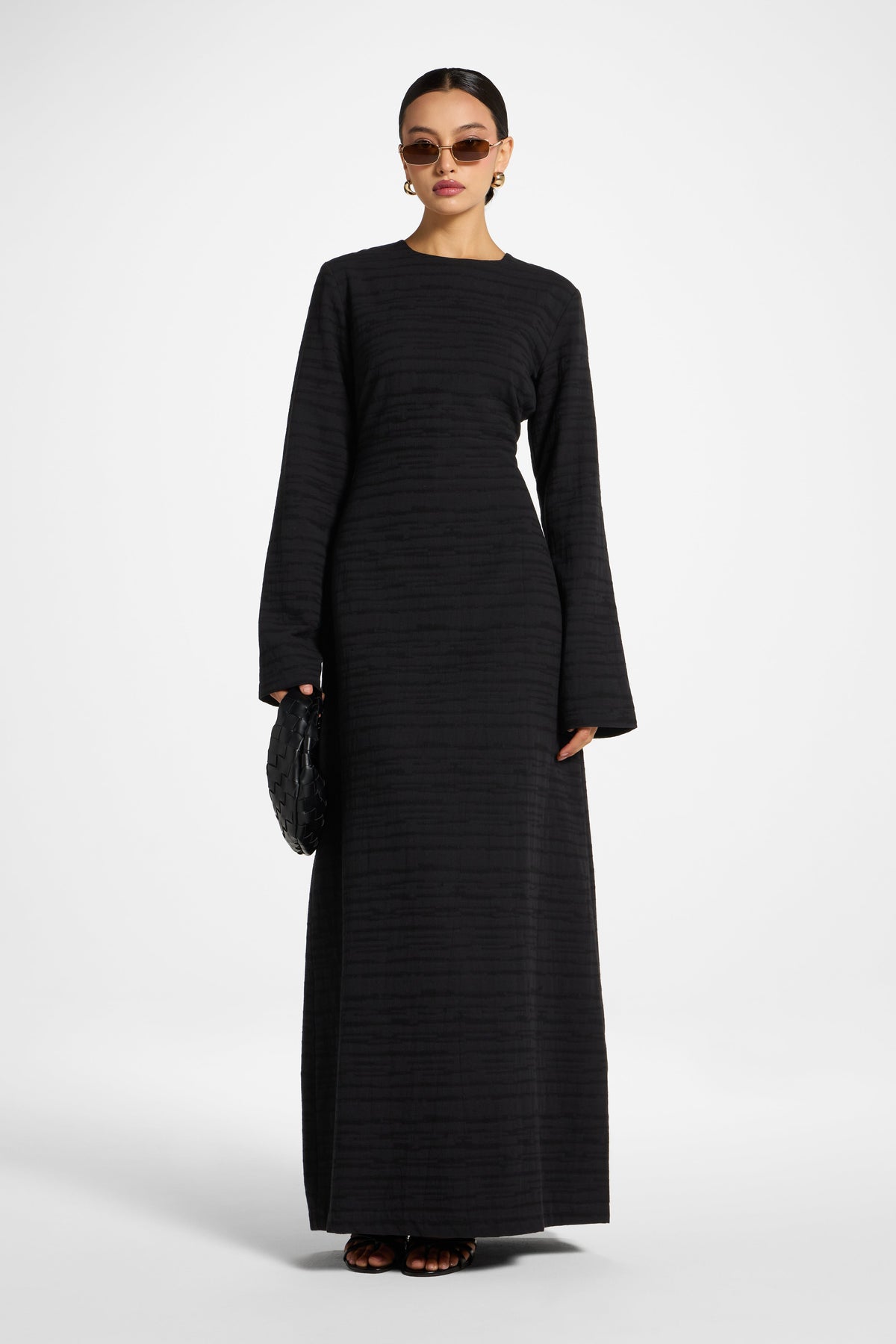 Cotton Cinch Maxi Dress - Black