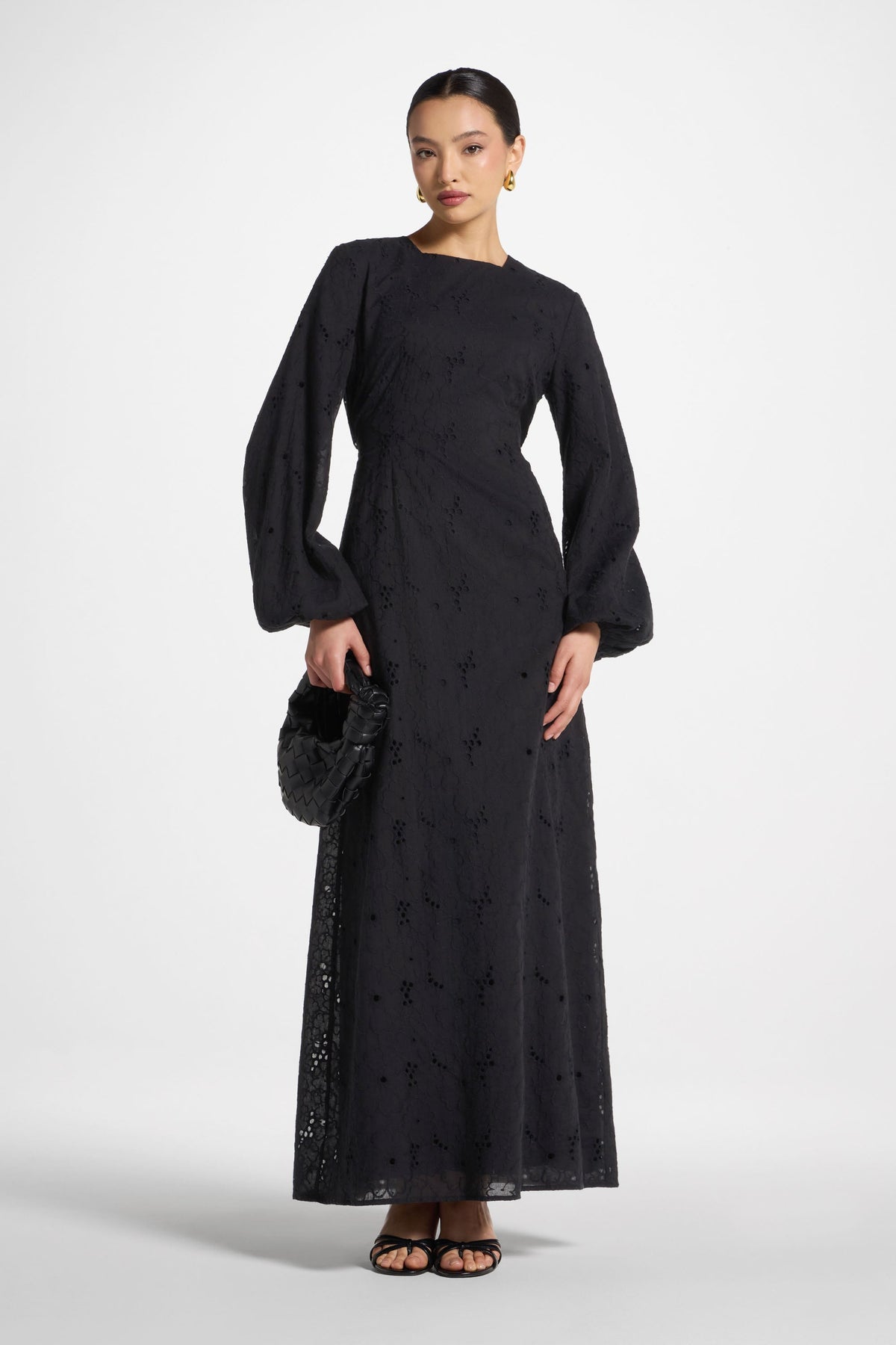 Cotton Eyelet Maxi Dress - Black