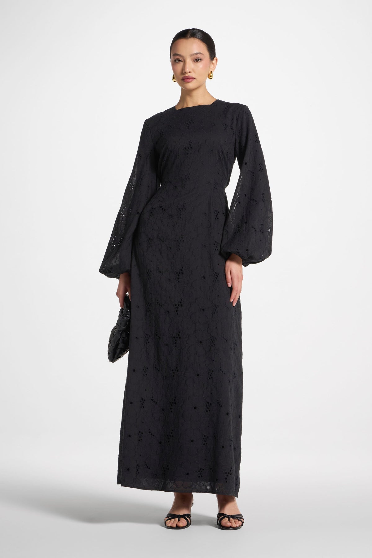 Cotton Eyelet Maxi Dress - Black