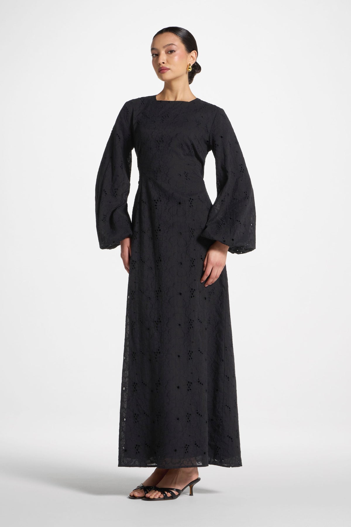 Cotton Eyelet Maxi Dress - Black