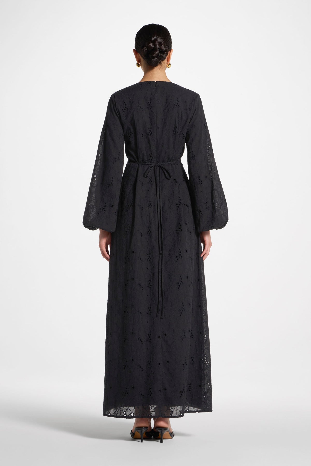 Cotton Eyelet Maxi Dress - Black