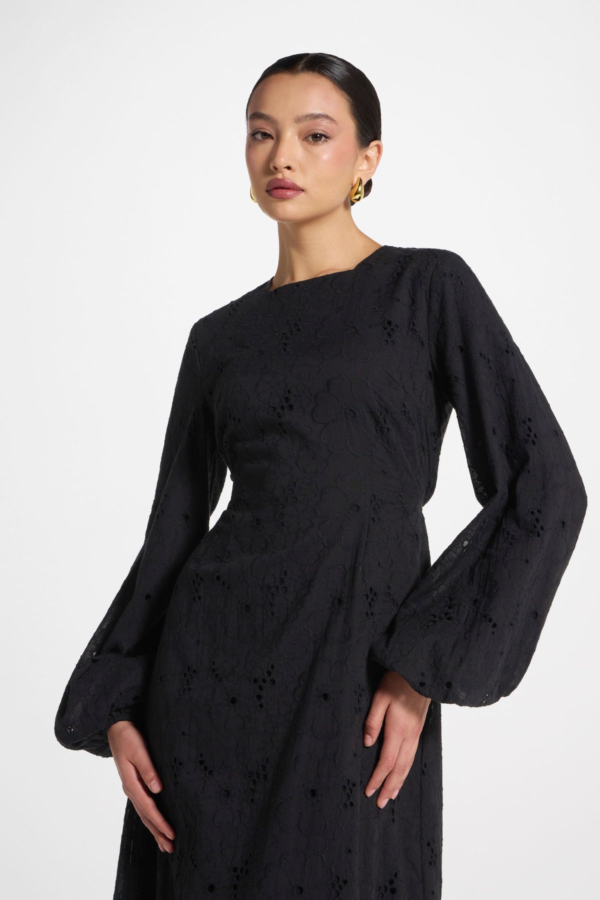 Cotton Eyelet Maxi Dress - Black