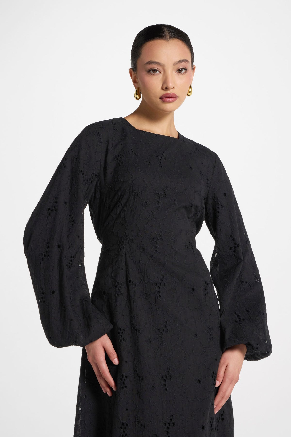 Cotton Eyelet Maxi Dress - Black