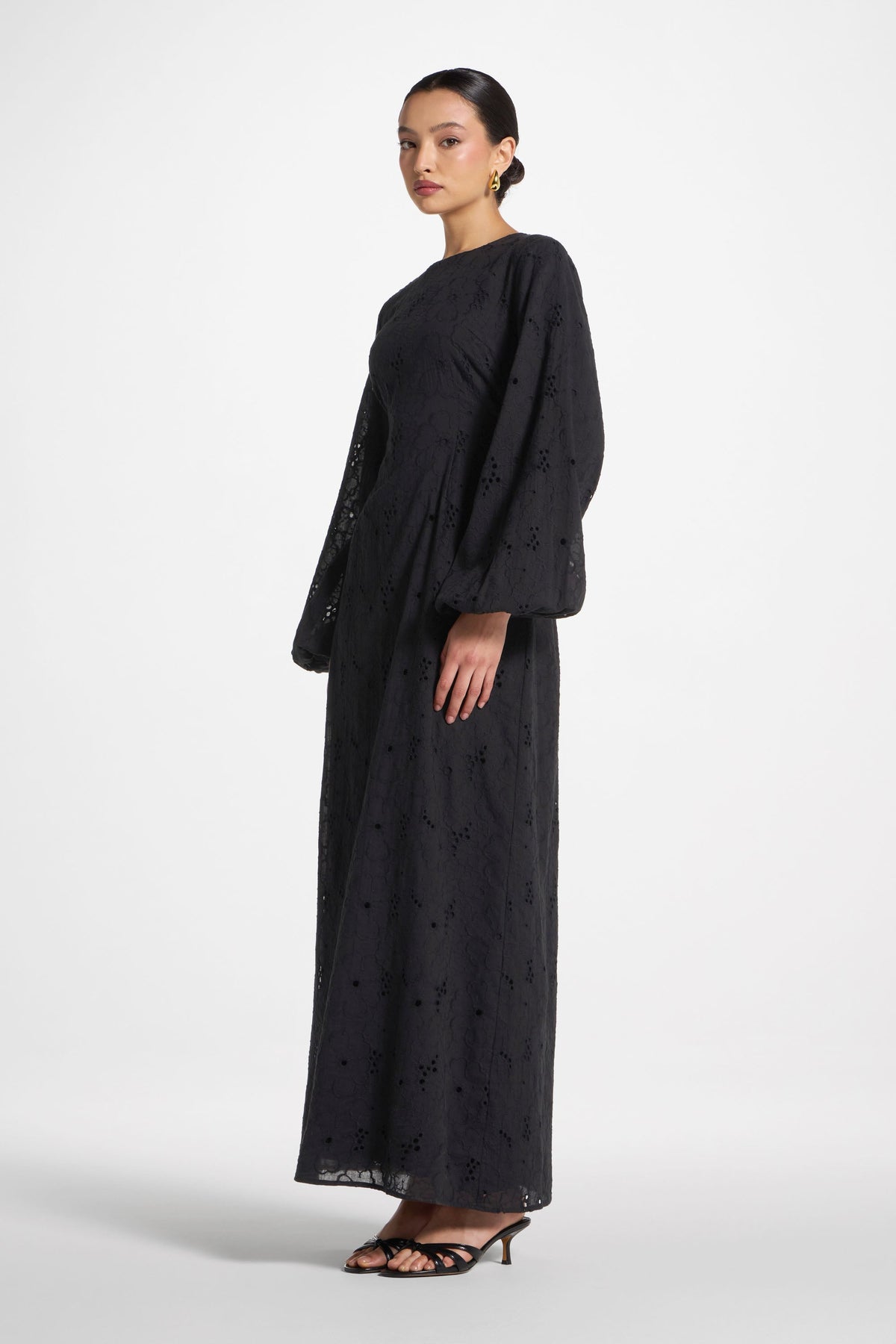 Cotton Eyelet Maxi Dress - Black