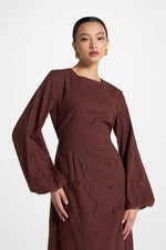 Cotton Eyelet Maxi Dress - Brown