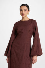 Cotton Eyelet Maxi Dress - Brown