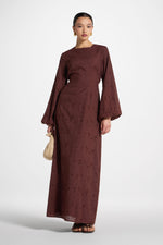 Cotton Eyelet Maxi Dress - Brown