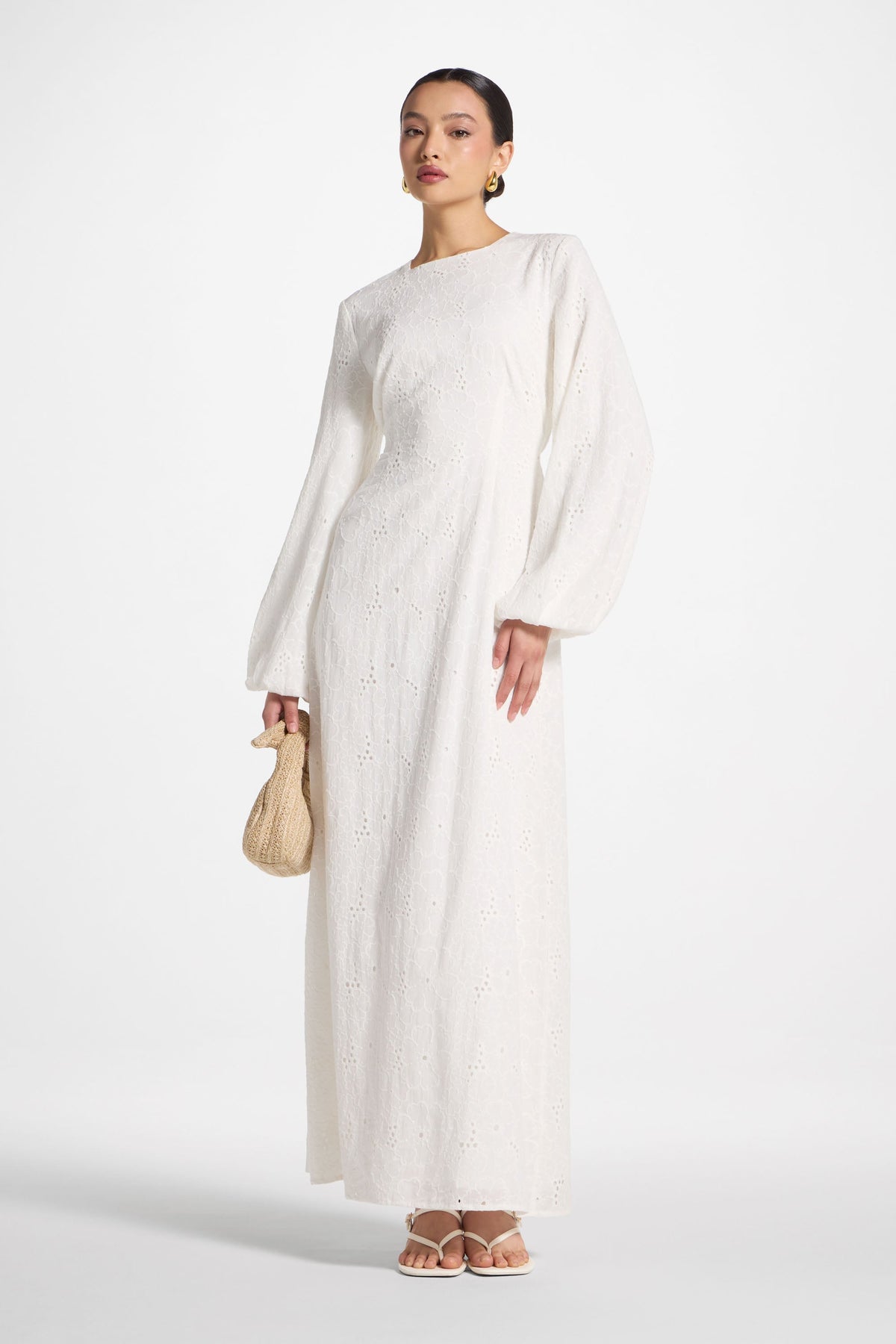 Cotton Eyelet Maxi Dress - White