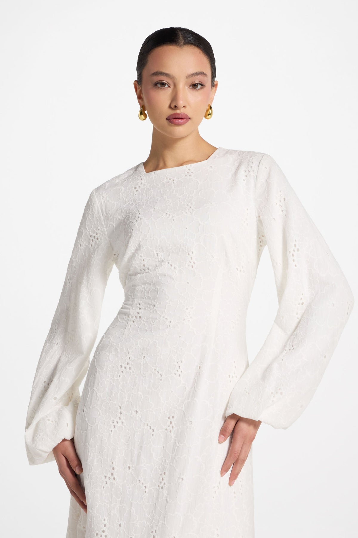 Cotton Eyelet Maxi Dress - White