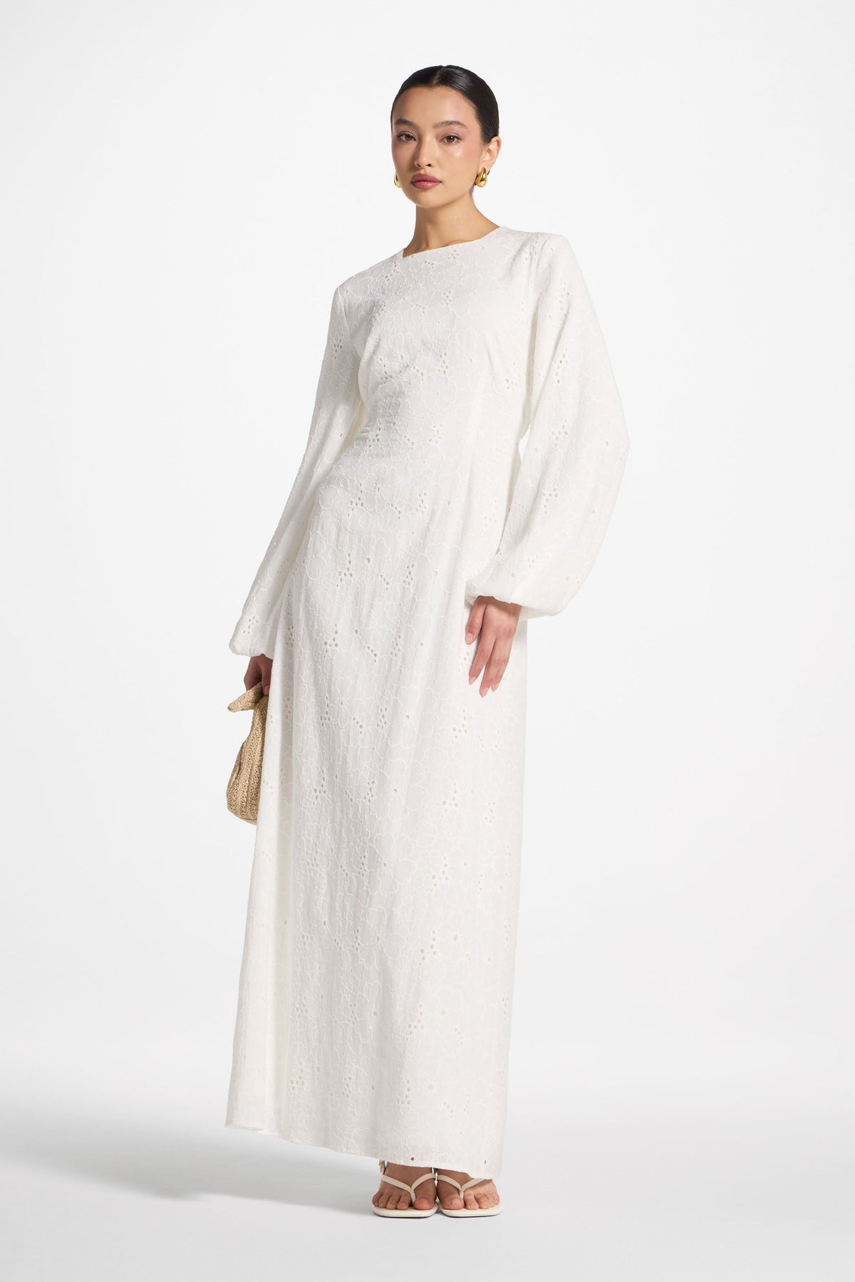 Cotton Eyelet Maxi Dress - White
