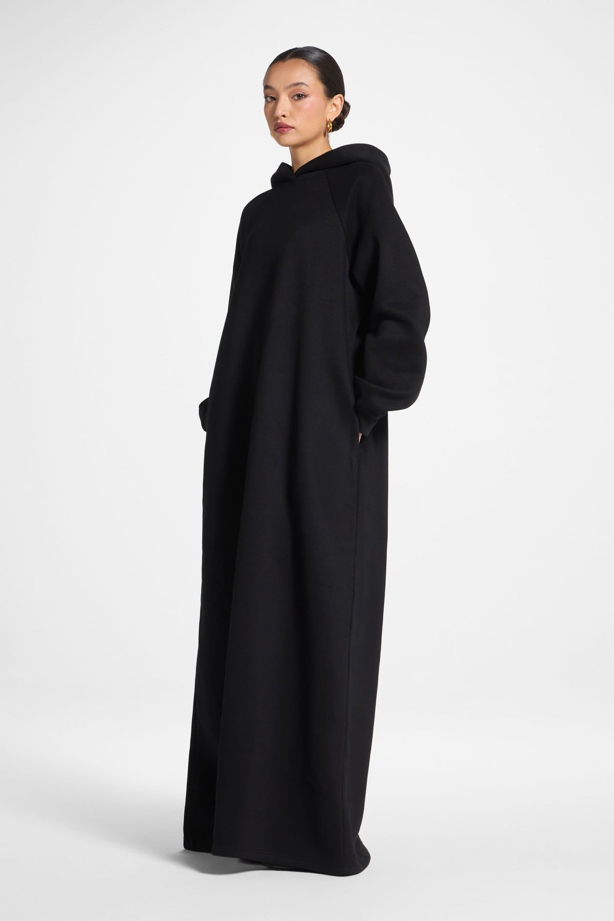 Cotton Hoodie Maxi Dress - Black