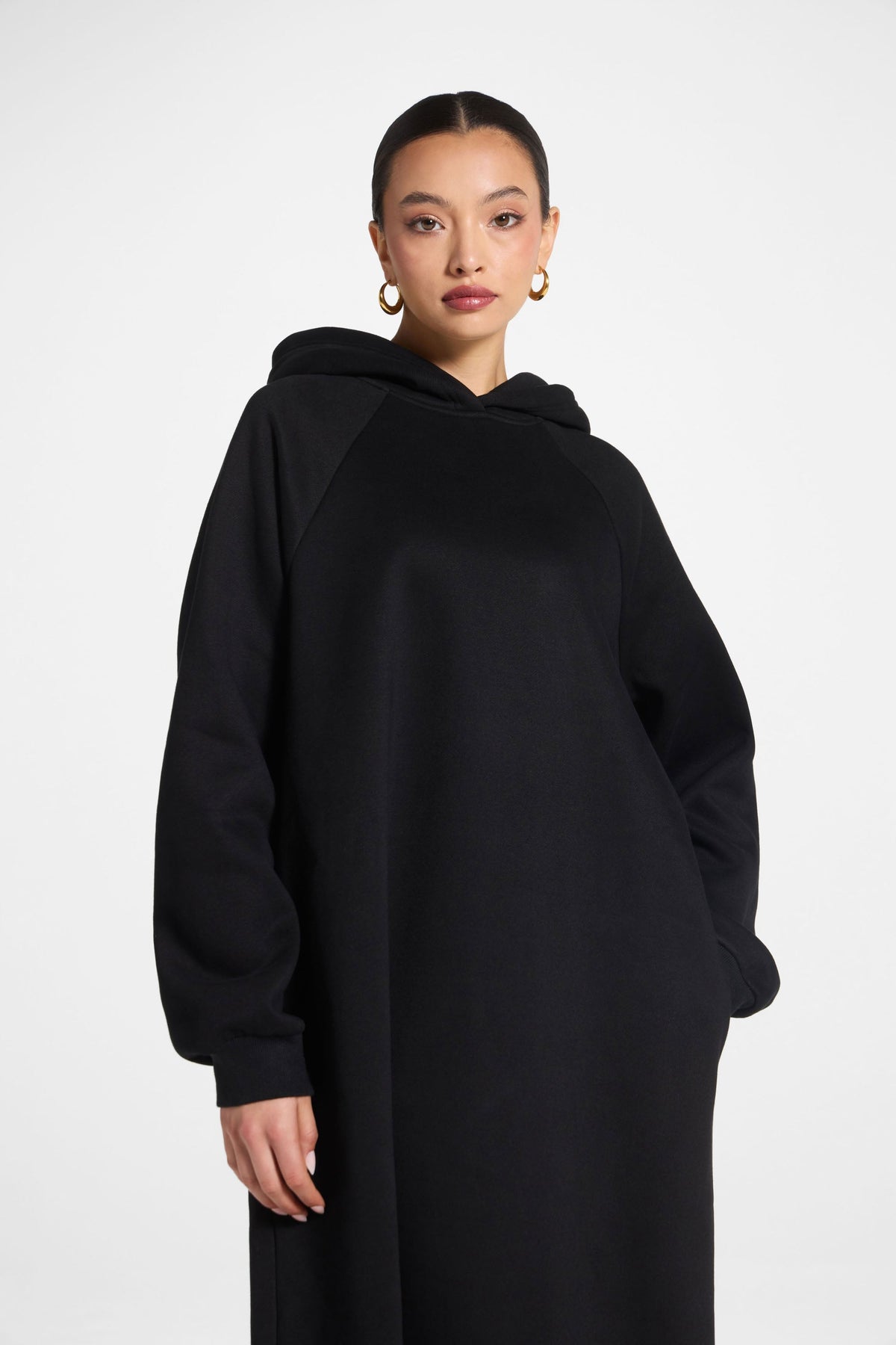 Cotton Hoodie Maxi Dress - Black