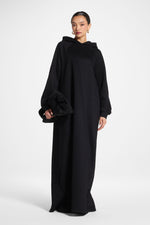 Cotton Hoodie Maxi Dress - Black